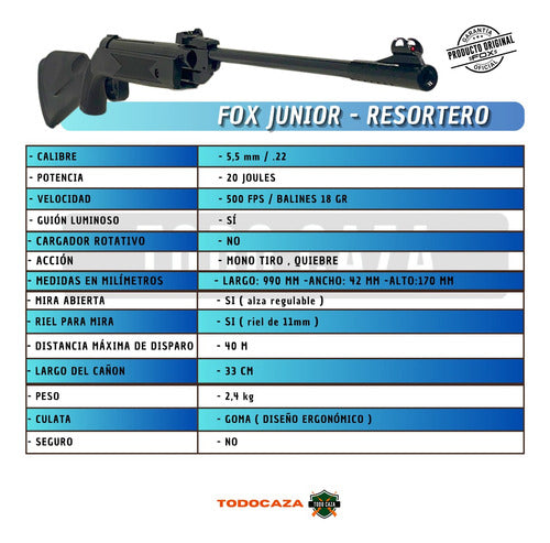 FOX Junior Spring Air Rifle with White Pellets and Sights 4