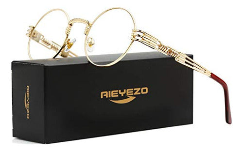 AIEYEZO Round Steampunk John Lennon Sunglasses - Hippie Style 0