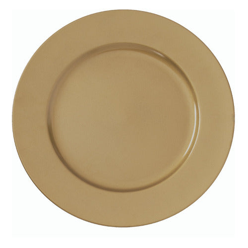 Sousplat Redondo Dourado Liso Polipropileno 33cm Prato Mesa 0