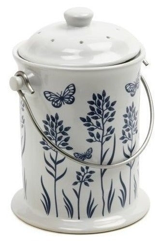 Norpro 3quart Ceramic Compost Keeper Azul Y Blanco 0