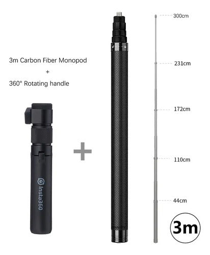 Bastao 3mt Pau Selfie Fibra Carbono + Tripe Giratorio 360rt2 6