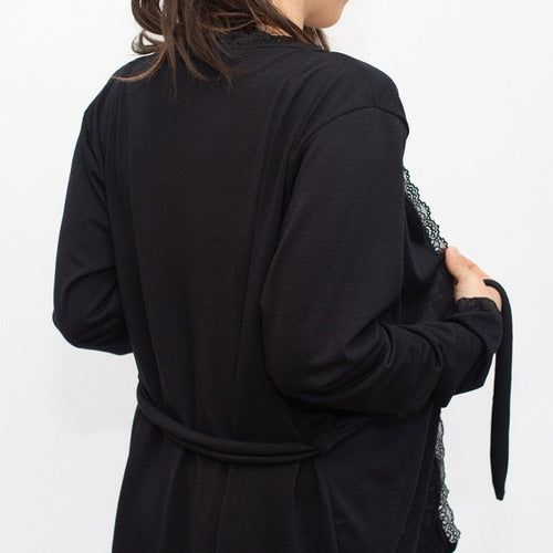 Short Modal Robe with Lace Trim 2