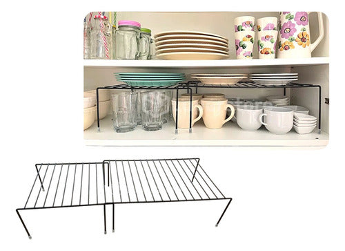 Set of 2 Reinforced White Expandable Shelf Organizers for Pantry 0