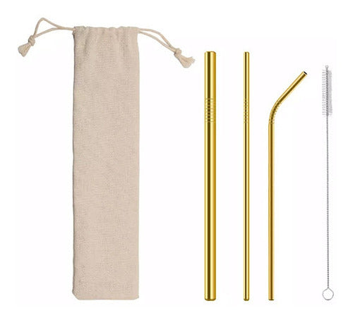 Decotech Reusable Metal Straw Set X3 + Cleaner Brush and Fabric Pouch 5