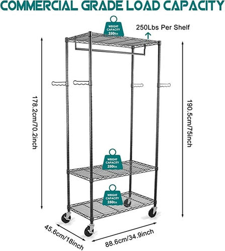 WDT Perchero Con Ruedas, Gran Estante De Ropa Resistente Co 2