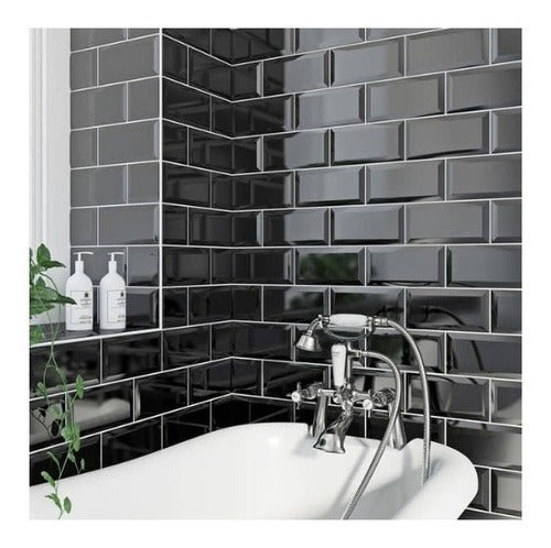 Casa Ferroti Subway Tile 10x20 Glossy Black Beveled Wall Bath 4