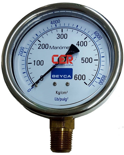 Beyca Manometro Para Gas 100mm 1/2 Inf. 600 Kg Hermetico 0