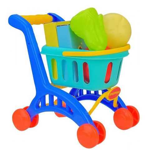 K&K Supermarket Shopping Cart with Fruits and Vegetables Toy 0