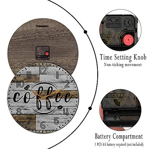 Sac Smarten Arts Rustic Kitchen Wall Clock Wood Coffee 30 Cm 6