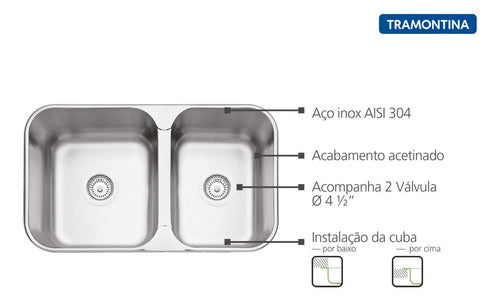 Tramontina Double Stainless Steel Satin Finish Kitchen Sink 69 X 40 2