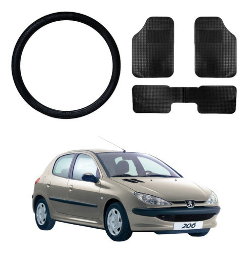 Iael Combo Cubre Volante + Alfombra 3 Piezas Para Peugeot 206 207 0