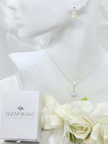 Izzap Joyas Swarovski Crystal Oval Earring and Pendant Set - Silver 2