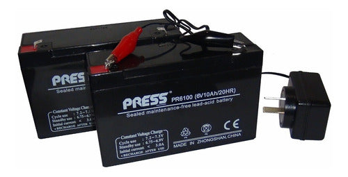 Press Combo 2 Batteries 6V 10A + Automatic Cut Off Charger 0