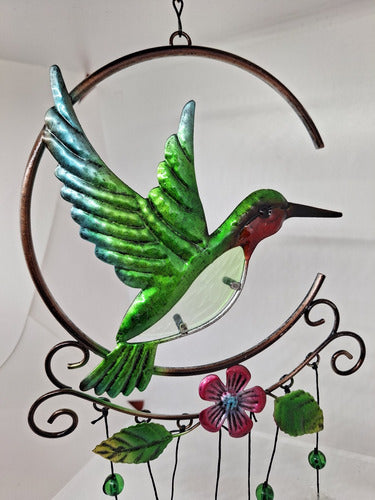 Móvil Colibrí Con Hojitas De Colores. Metal Y Vidrio. 2