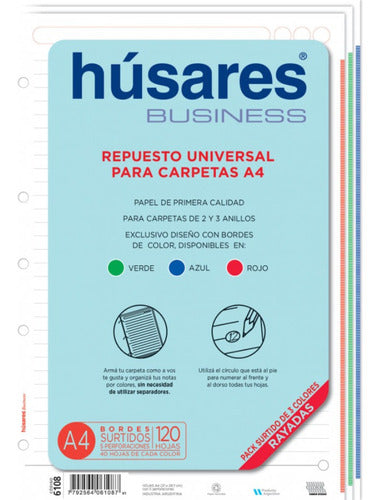 Húsares Business A4 Assorted Refill Pack - 120 Lined Sheets 0