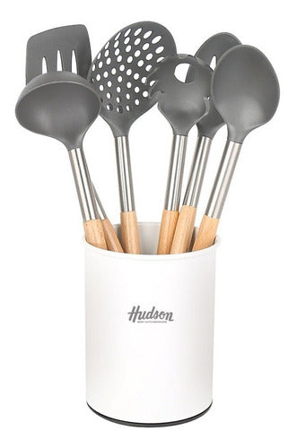 Set 6 Utensilios Nylon Con Mango De Madera Hudson Blanco 0