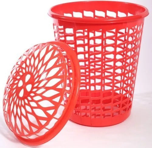 Reinforced Round Plastic Laundry Basket with Lid 0