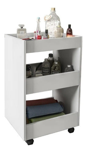 LG Amoblamientos Multi-Purpose Cart for Bathroom and Kitchen with 3 Shelves in White with Wheels 0