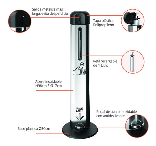 Dispensador De Alcohol En Gel Inox Con Accionamiento A Pedal 1