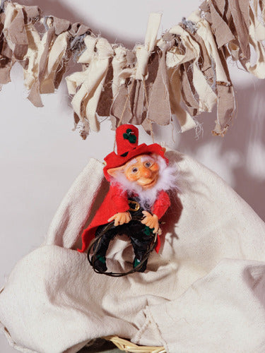 Handcrafted Articulated Hanging Lucky Elf - 24 cm Unique Piece 1
