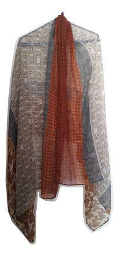 Generic Rectangular Printed Scarf with Geometric Designs in Beige 0