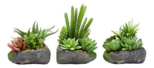 Pure Garden Artificial Succulent Plant Arrangements for Garden - Set of 3 0