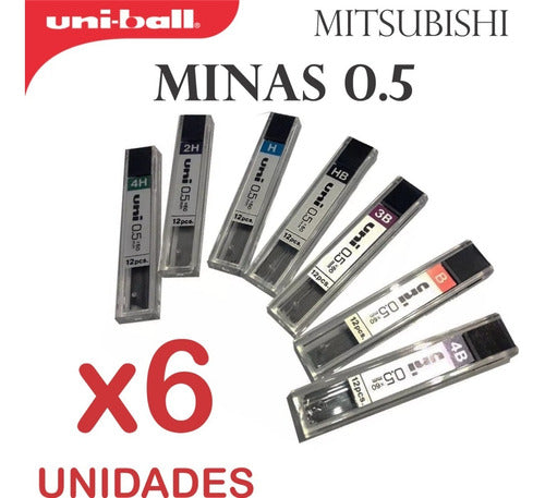 6 Tubo De 12 Minas Uni 0,5 P/ Portamina Mitsubishi 4h A 4b 1