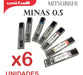 6 Tubo De 12 Minas Uni 0,5 P/ Portamina Mitsubishi 4h A 4b 1