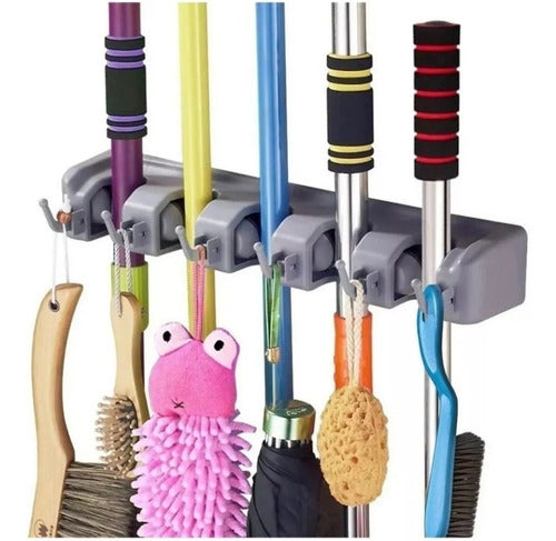 Wall-Mounted Rack Organizer for Brooms, Mops, and Tools 0