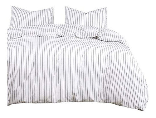 Wake In Cloud - Striped White Duvet Cover Set 0