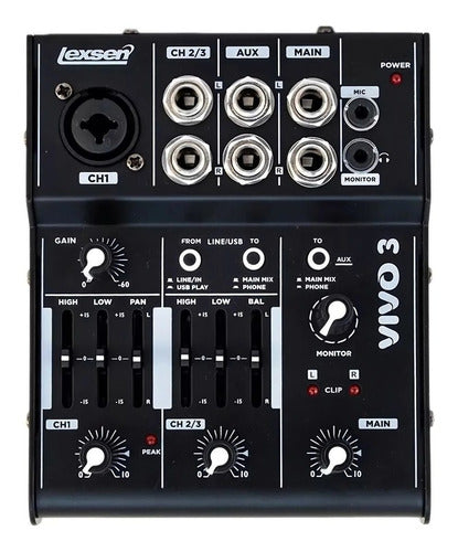 Lexsen Consola Mixer Vivo 3 Interfaz Audio Usb Profesional 0