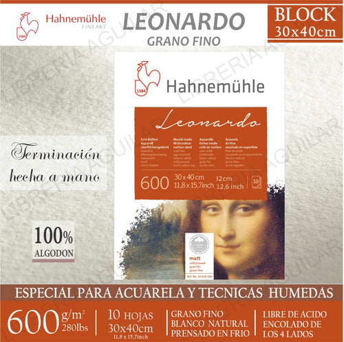 Hahnemühle Leonardo 100% Cotton Watercolor Block 30x40 Fine 0