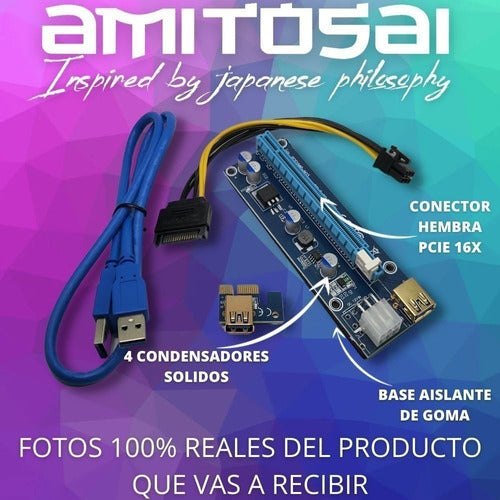 Amitosai Riser V009s Gold 1x to 16x PCIe USB 3.0 Mining Rig 4