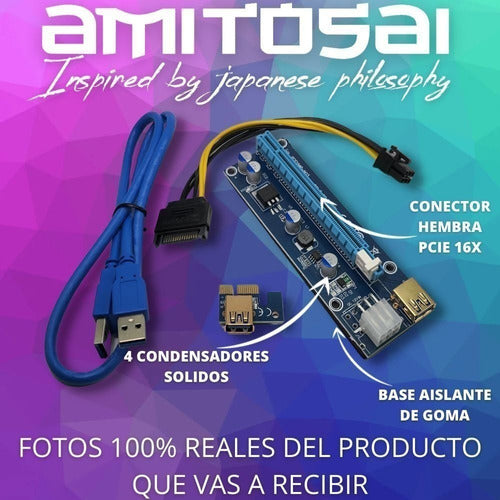 AMITOSAI MTS-BTCMINERGOLD PCIe Riser 16x to 1x USB 3.0 60cm Cable Rig Minep1 4
