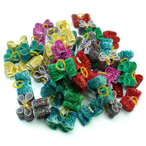 50pcs Blingbling Rhinestone Gomas Perro Pelo Arcos Perro Aci 4