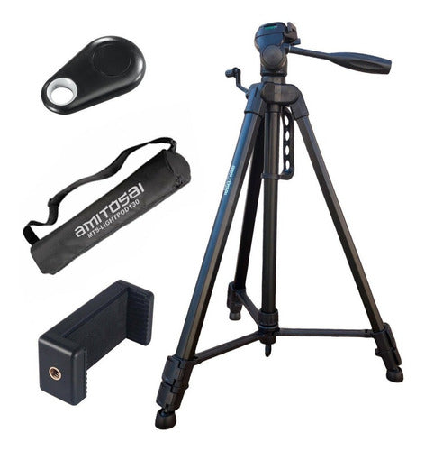 Amitosai Tripod Combo 1.30m + Cell Phone Adapter + Remote Shutter + Bag K0 0