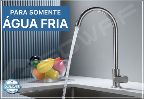 Torneira De Cozinha Agua Fria Aço Inox Escovado De Bancada 1