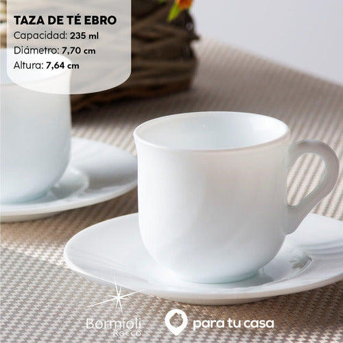 Bormioli Ebro Set X6 Tea Cups with Plates Tempered Glass 1