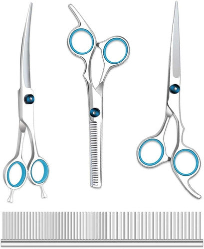 Sumcoo Professional Pet Grooming Scissors + Comb Set - 4 Pieces Inox 0