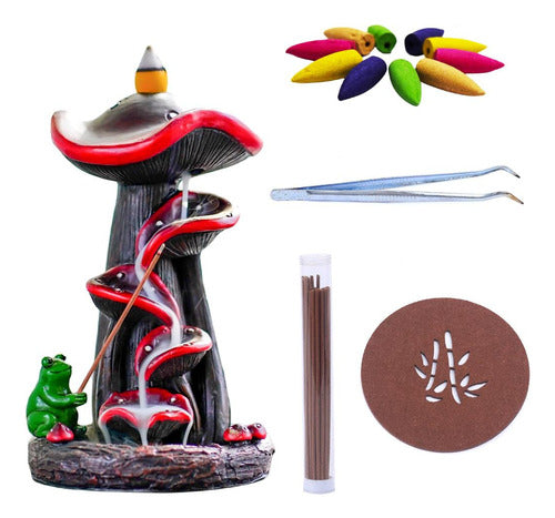 Hollishowe Mushroom Incense Waterfall Holder With 30 Backflow Cones & Sticks 0