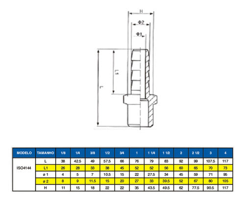 Espigão Macho Inox 316 Rosca De 1-1/4 Npt 3