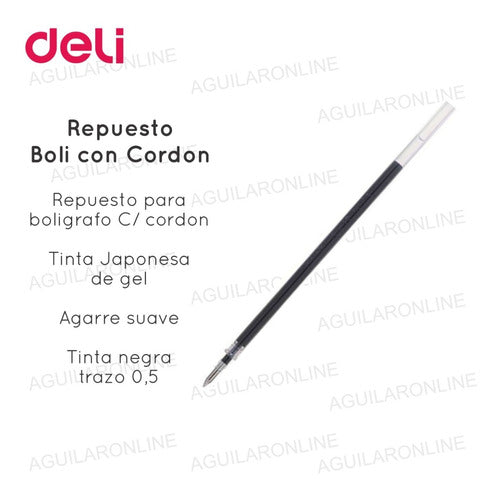 12 Refills For Deli Pen with Cord, Gel Pen Black 1