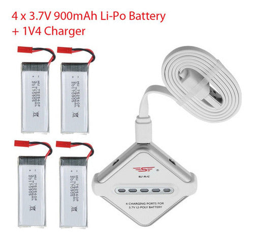 4 X 3.7V 900mAh Li-Po Battery with JST Plug + 1V4 Charger Kit 3