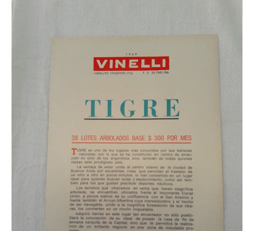 Publicidad Antiguo Folleto De Loteo Vinelli Tigre Año 1969 0