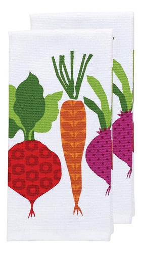 T-fal Textiles 62445 2-Pack Veggie Print Dual Sided Woven Weave Cotton Kitchen Dish Towel 1