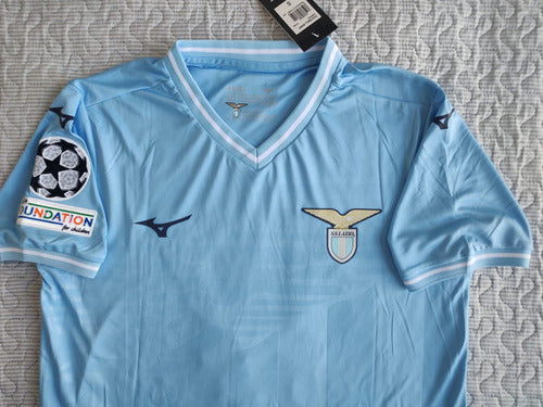Men's Official Lazio Home Jersey 2023/2024 with Champions League Patches and Immobile Printing 2