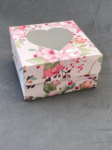 20 Cajas Emprendimiento Estampado Flor  Visor Transparente 1