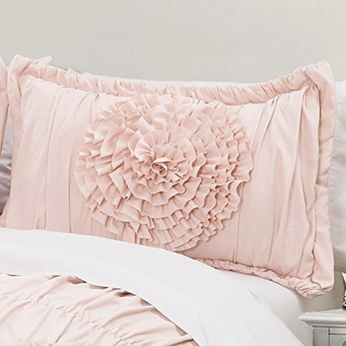 Lush Decor Serena 3-Piece Quilt Set with Ruffled Floral Design in Blush 1