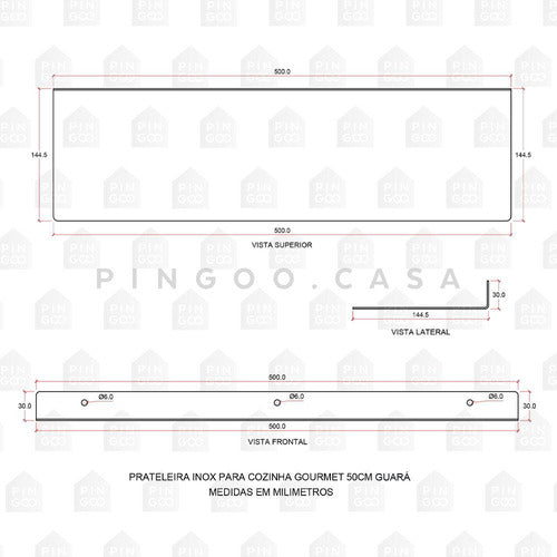 Prateleira Inox De Cozinha 50cm Guará Pingoo.casa Dourado 4