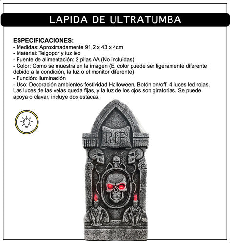 Party Store Lapida Ultratumba Ojos Luz Led Rip Decoracion Halloween 1